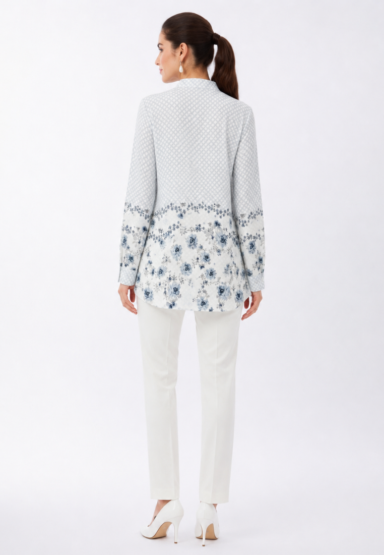 Evelina Monogram Bloom Blouse | Blue