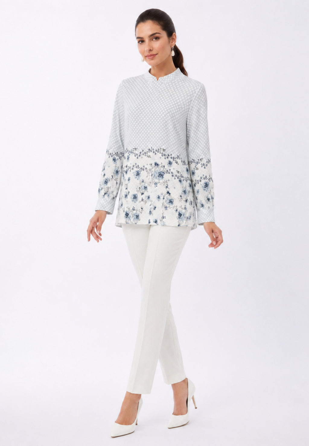 Evelina Monogram Bloom Blouse | Blue