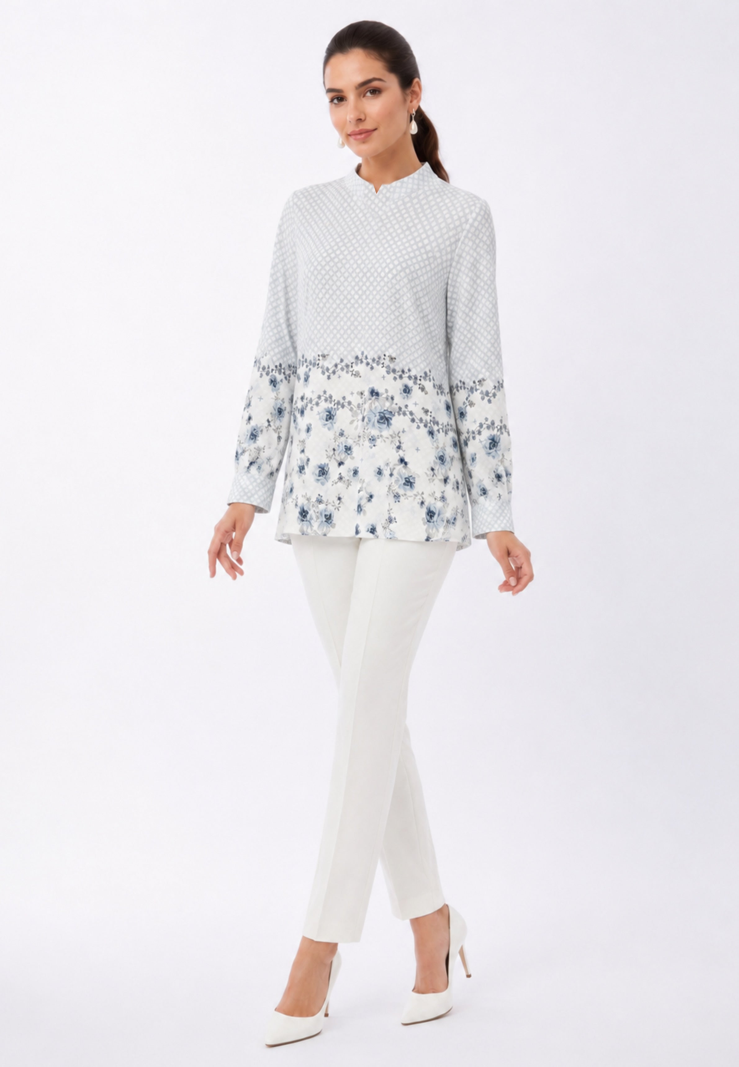 Evelina Monogram Bloom Blouse | Blue