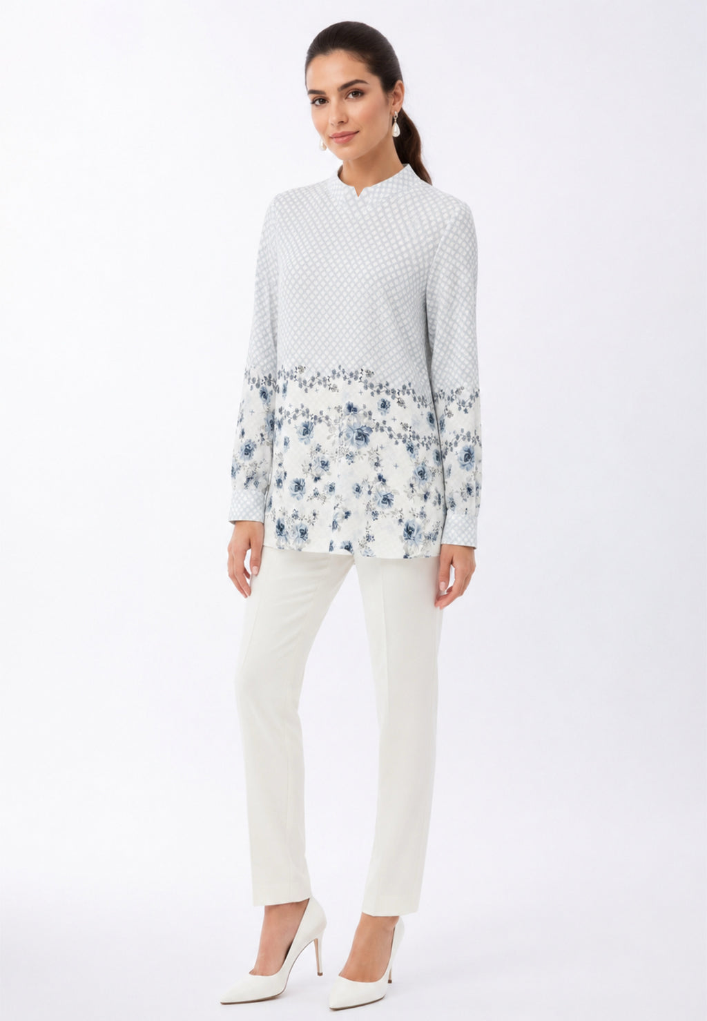 Evelina Monogram Bloom Blouse | Blue