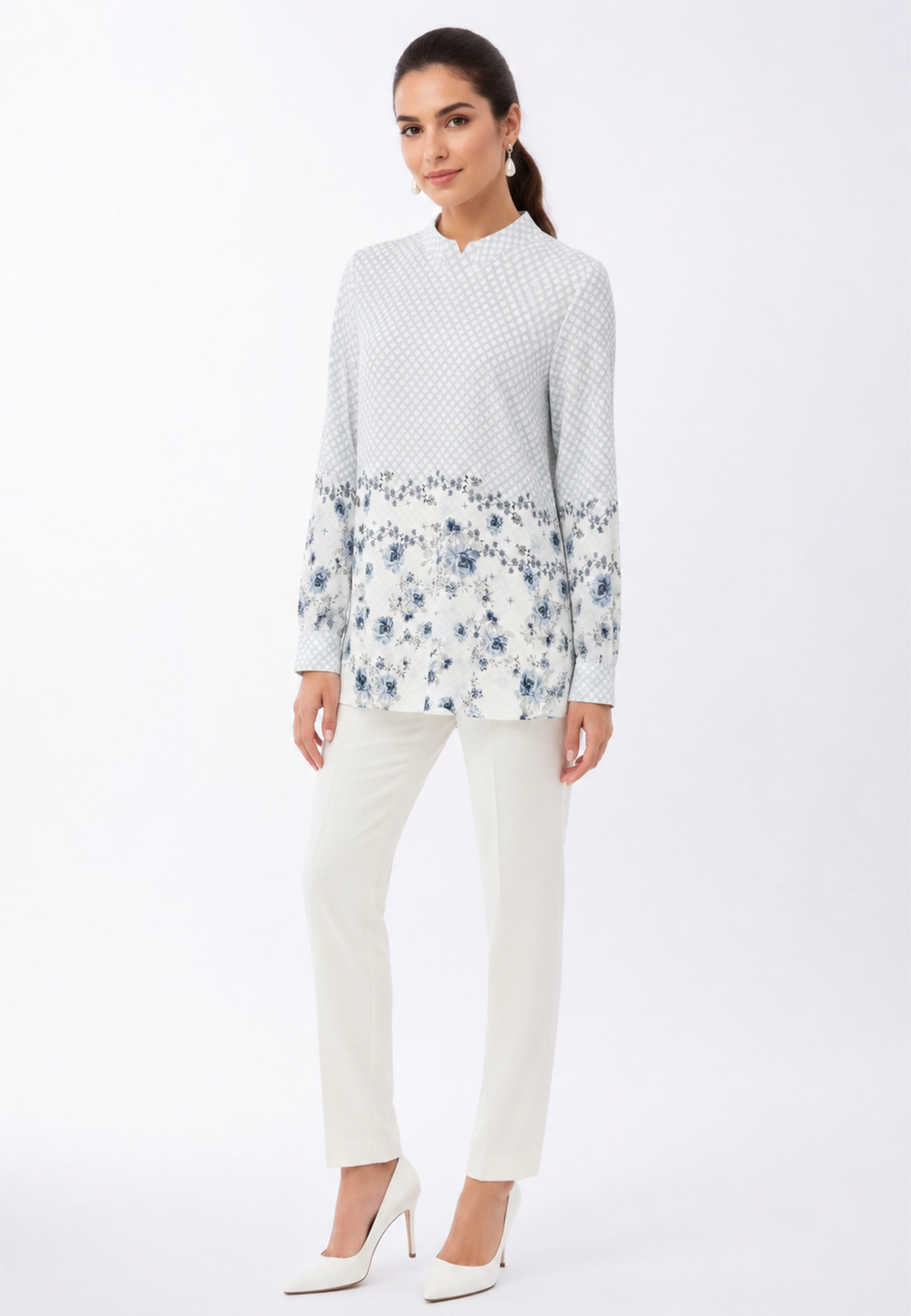 Evelina Monogram Bloom Blouse | Blue