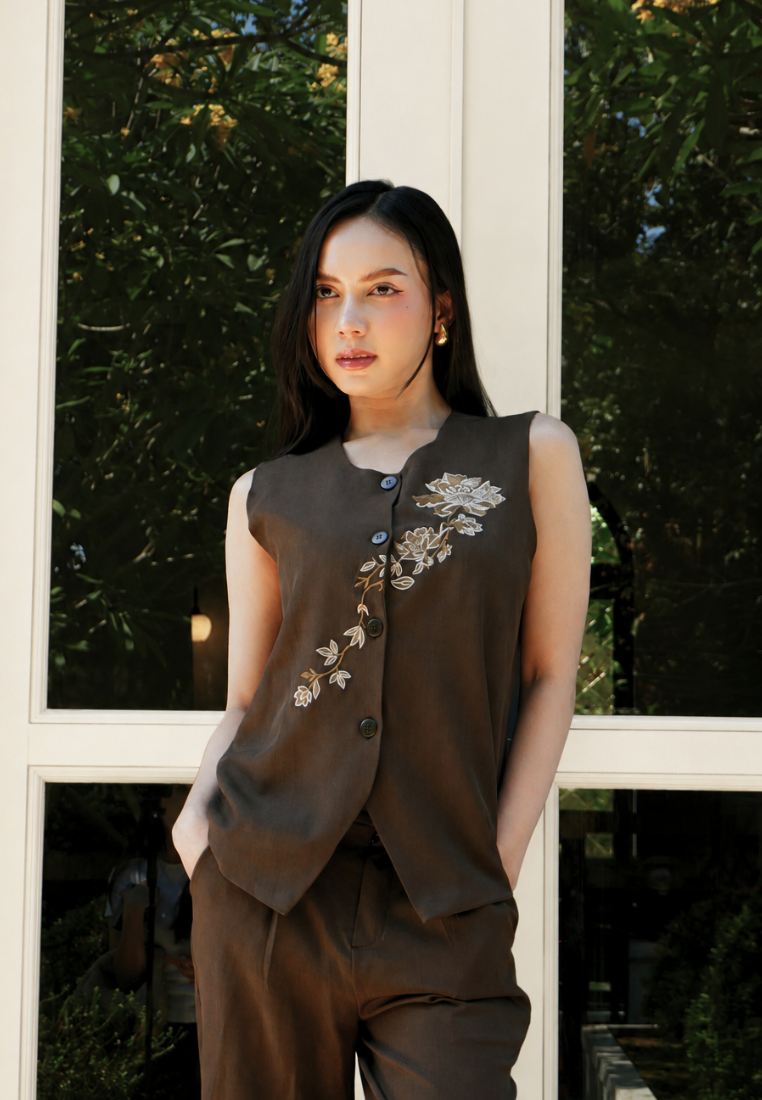 Florence Embroidery Vest | Brown