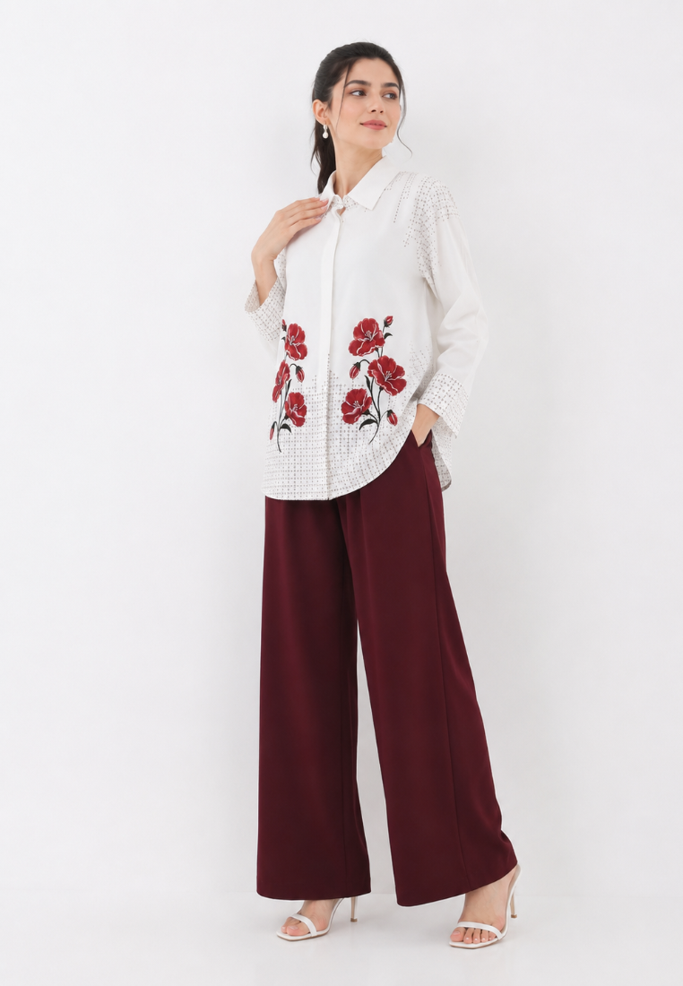 Ravella Monogram Bloom Blouse | White