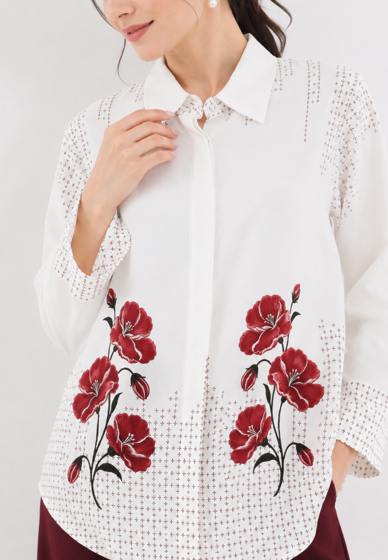 Ravella Monogram Bloom Blouse | White