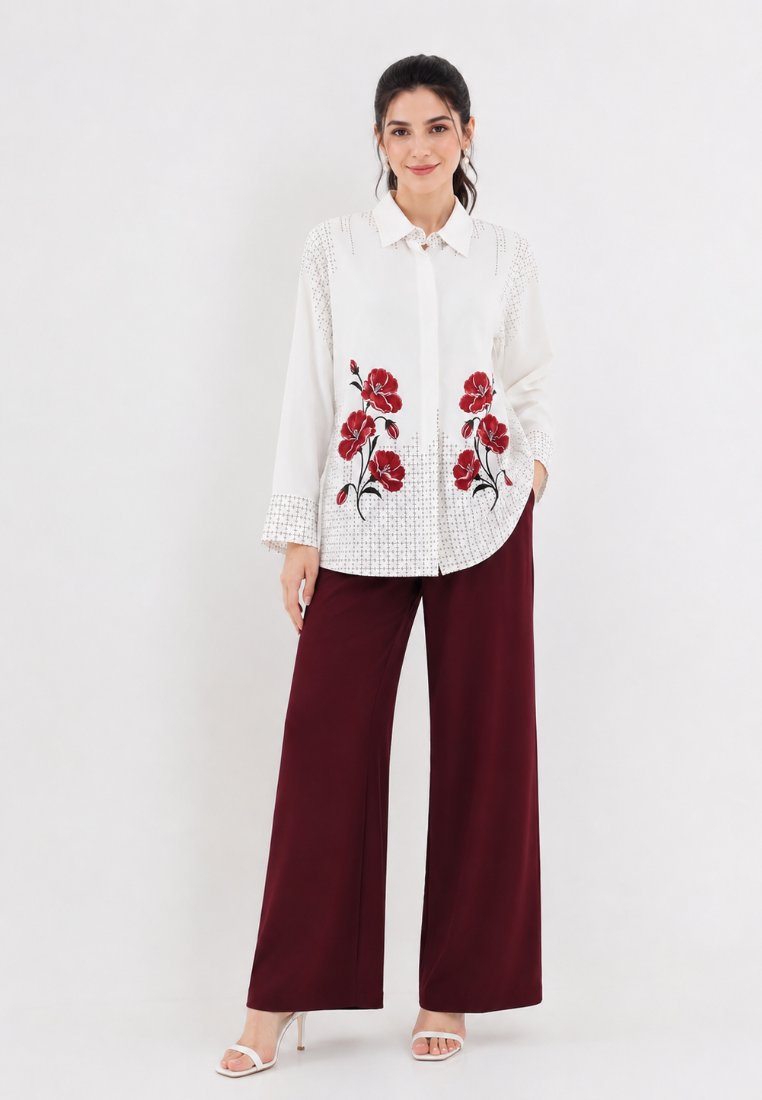 Ravella Monogram Bloom Blouse | White