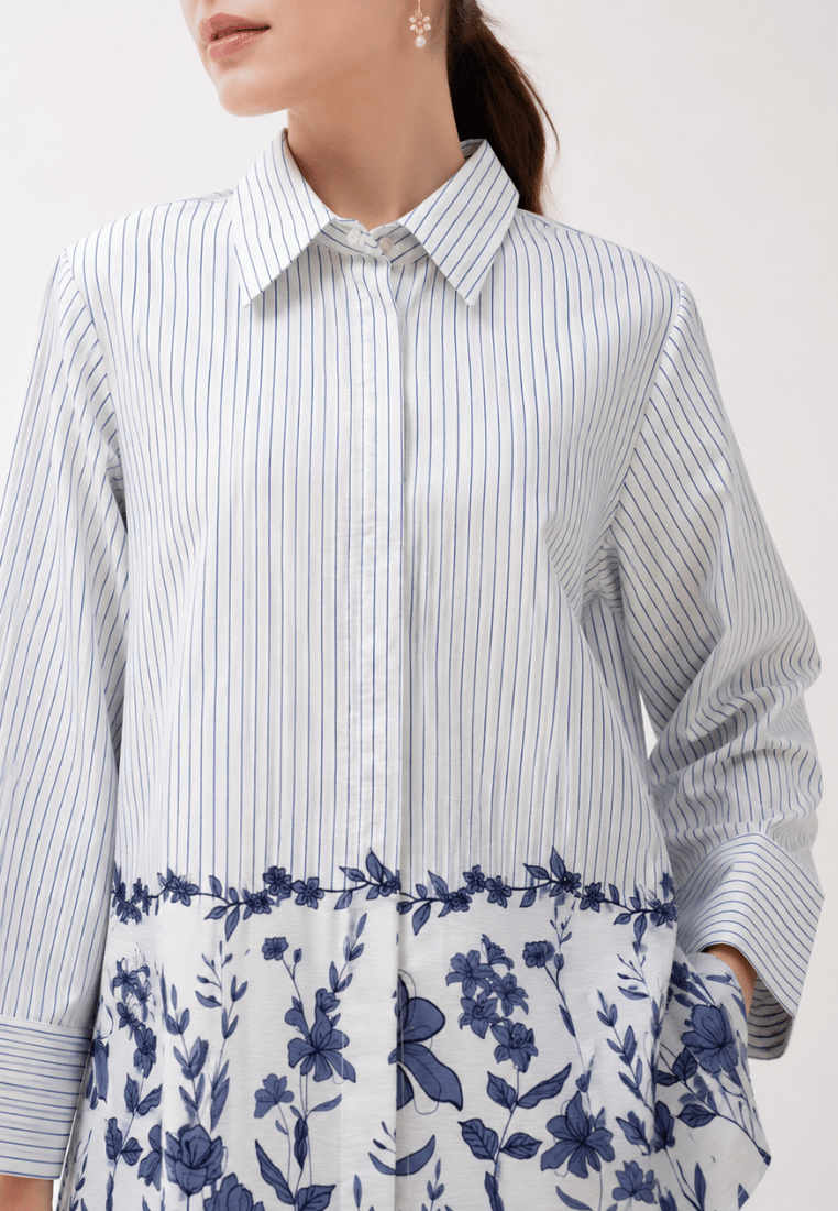 Maelis Stripe Shirt With Floral | White Arlette By Brilliant Girl