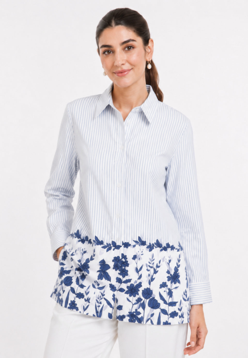 Maelis Stripe Shirt With Floral | White Arlette By Brilliant Girl