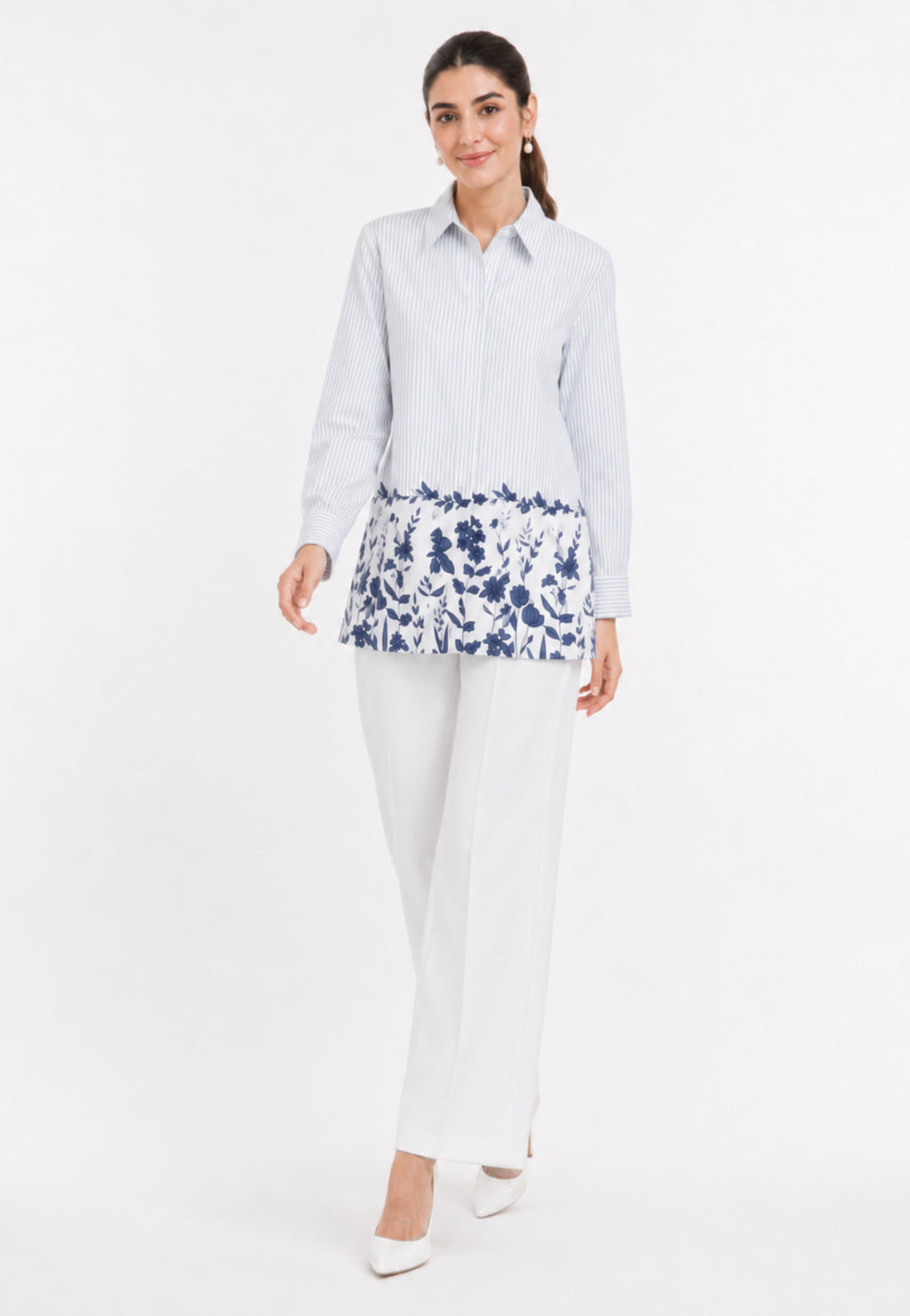 Maelis Stripe Shirt With Floral | White Arlette By Brilliant Girl