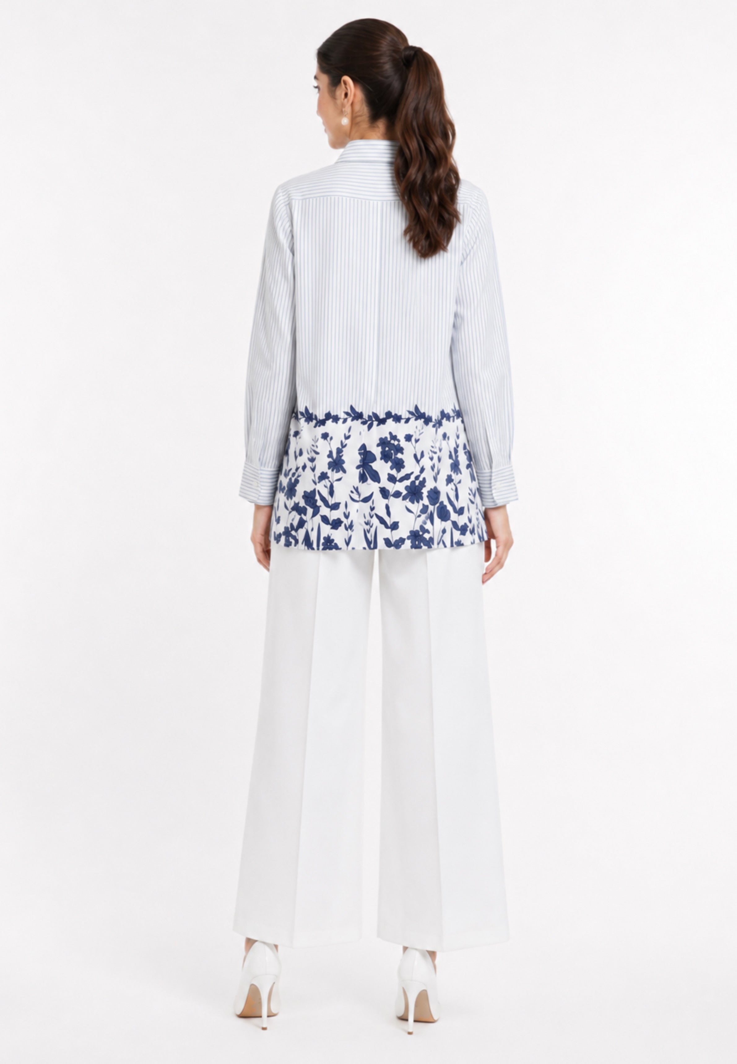 Maelis Stripe Shirt With Floral | White Arlette By Brilliant Girl