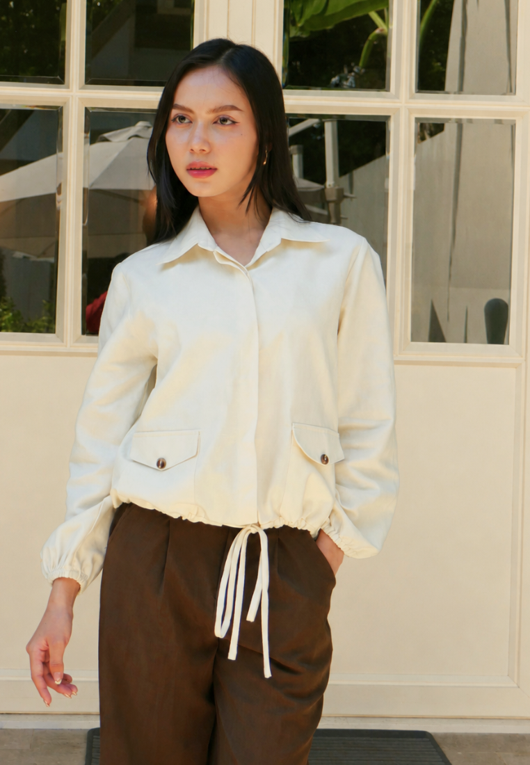 Leona Blouse with Drawstring Detail | Cream