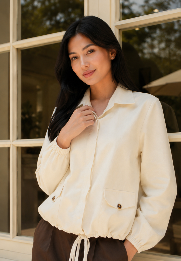 Leona Blouse with Drawstring Detail | Cream