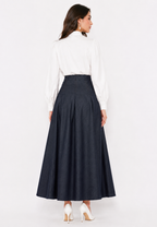 Eloise Pleated Denim Skirt | Navy
