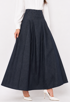 Eloise Pleated Denim Skirt | Navy