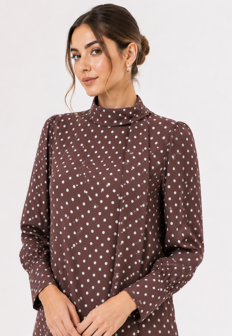 Colette Tie Polka Blouse | Brown