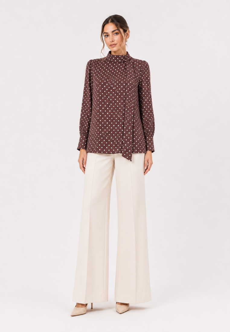 Colette Tie Polka Blouse | Brown