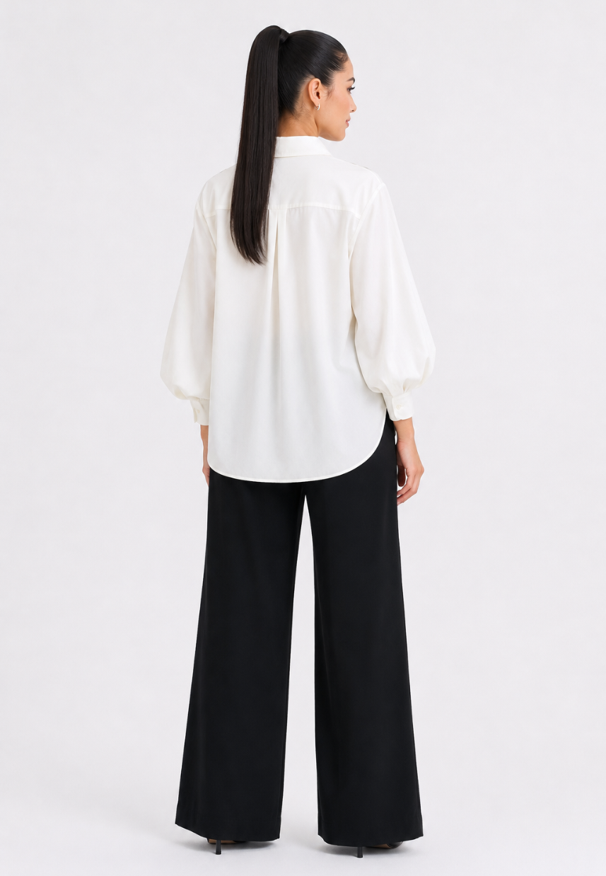Leonie Embroidery Blouse With Puff Sleeve | White