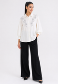Leonie Embroidery Blouse With Puff Sleeve | White