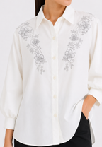 Leonie Embroidery Blouse With Puff Sleeve | White