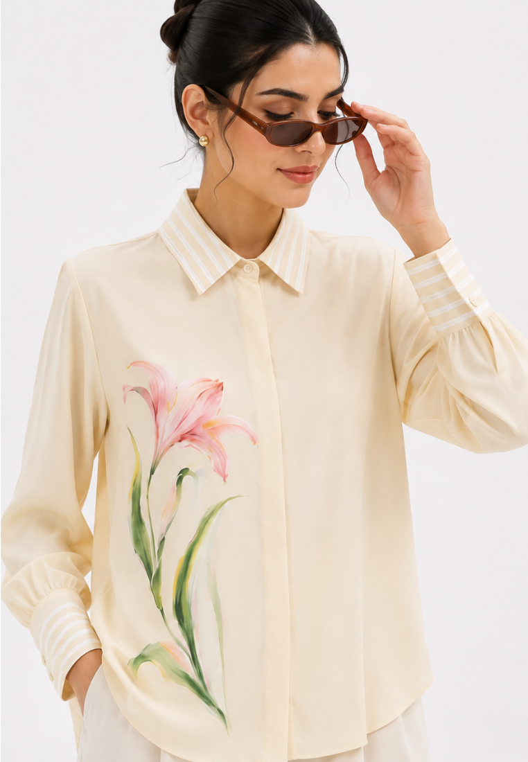 Lilyana Blouse With Stripe Combination | Soft Yellow