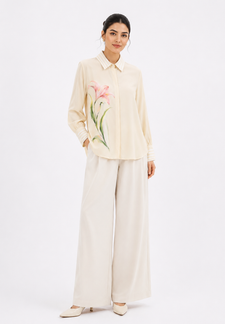 Lilyana Blouse With Stripe Combination | Soft Yellow