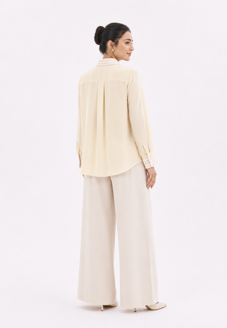 Lilyana Blouse With Stripe Combination | Soft Yellow