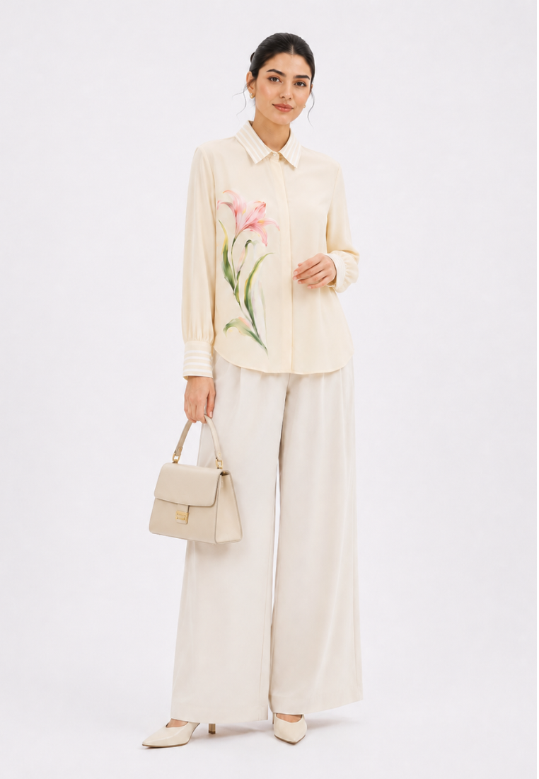 Lilyana Blouse With Stripe Combination | Soft Yellow