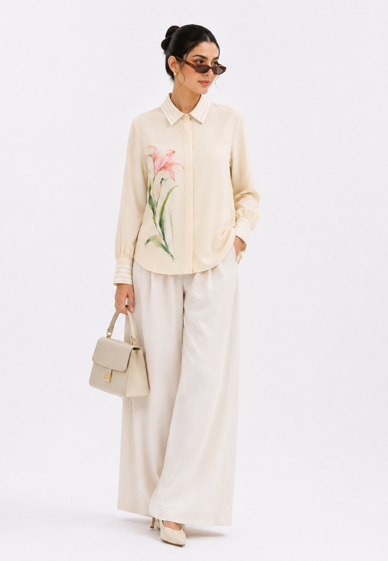 Lilyana Blouse With Stripe Combination | Soft Yellow