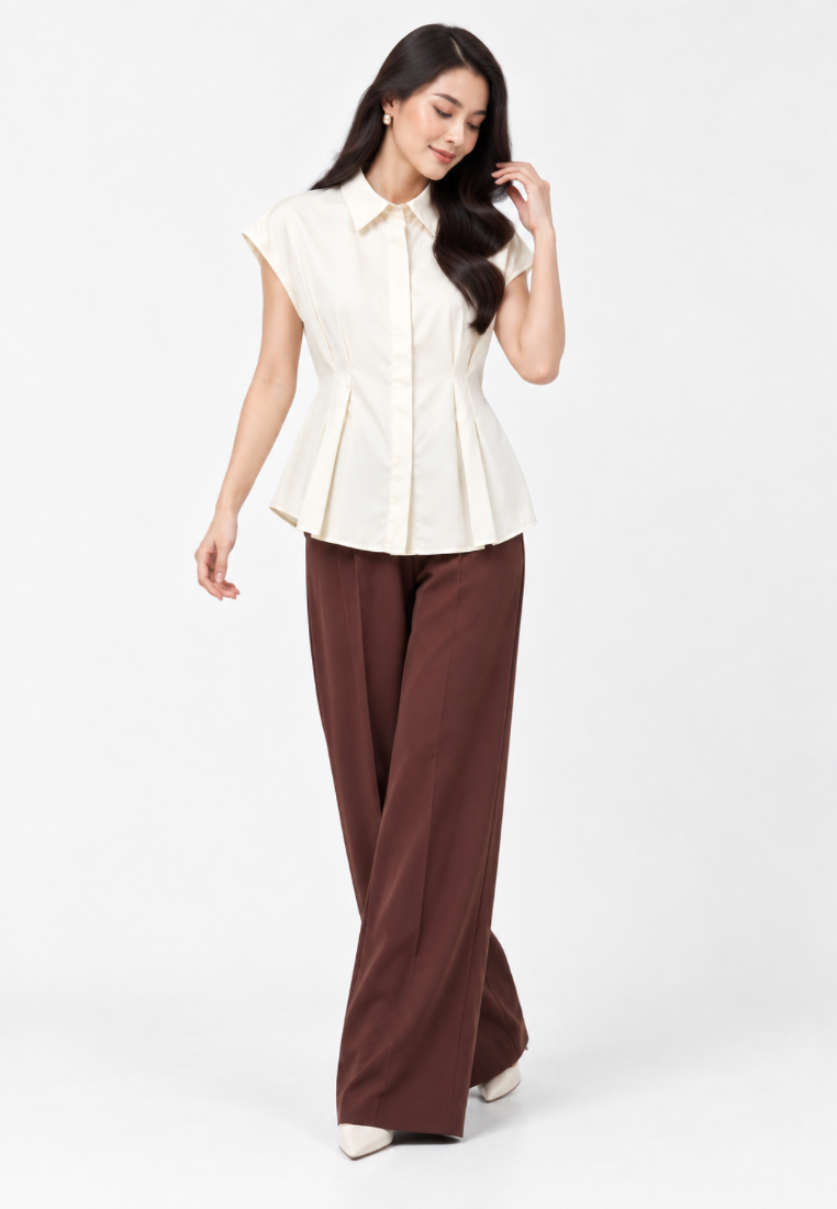 Noella Pleats Blouse | Cream
