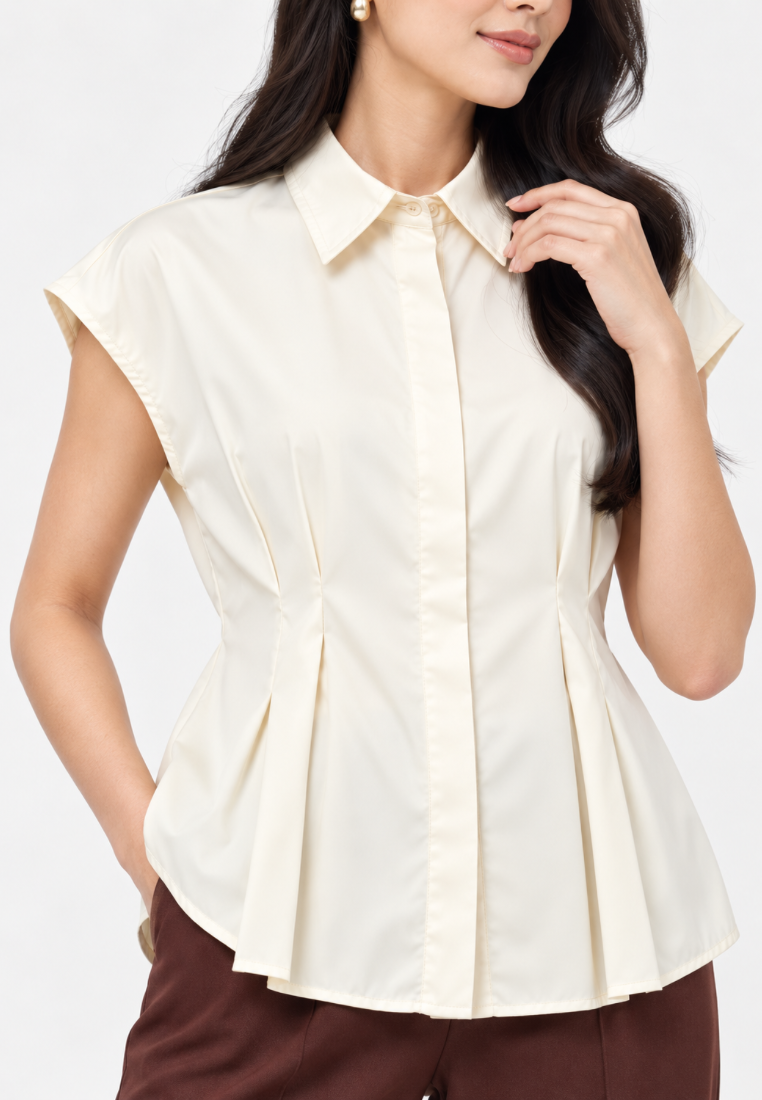 Noella Pleats Blouse | Cream
