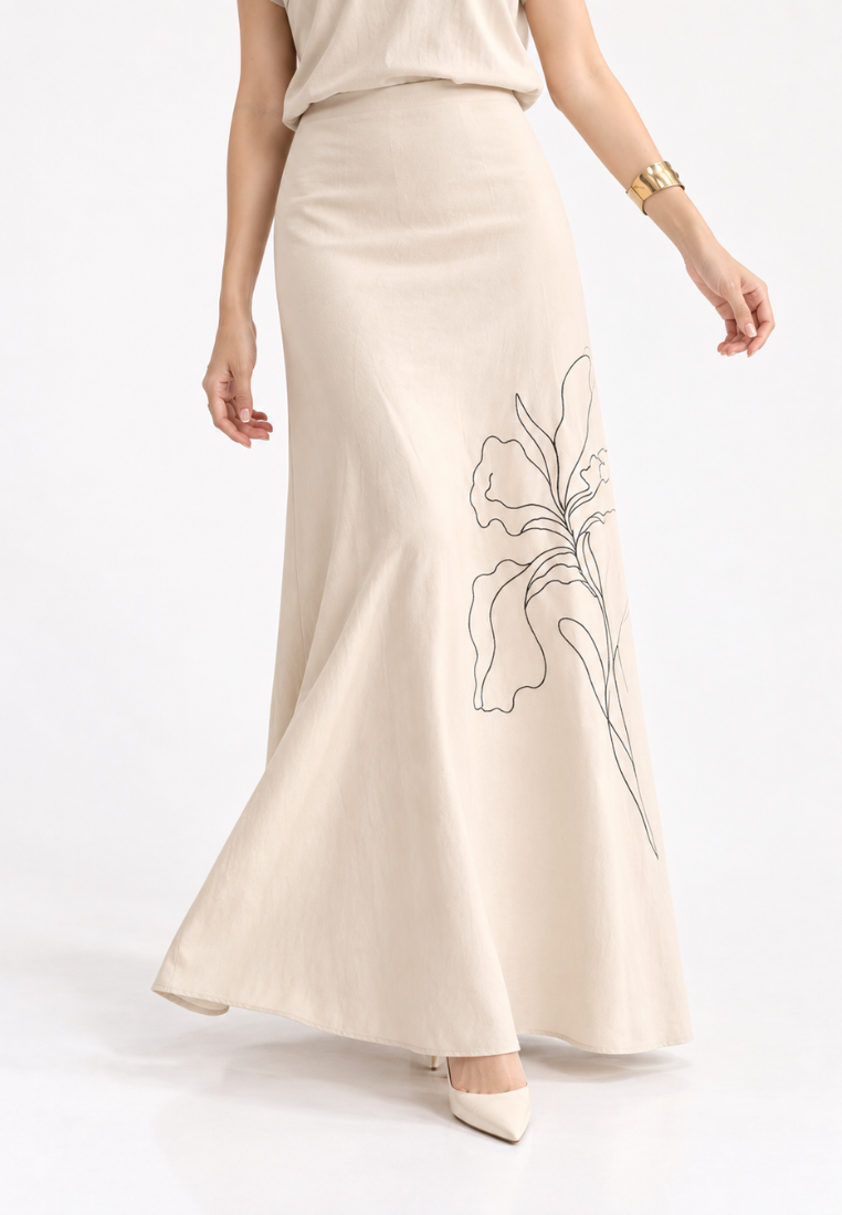 Aureta Embroidery Long Skirt | Cream