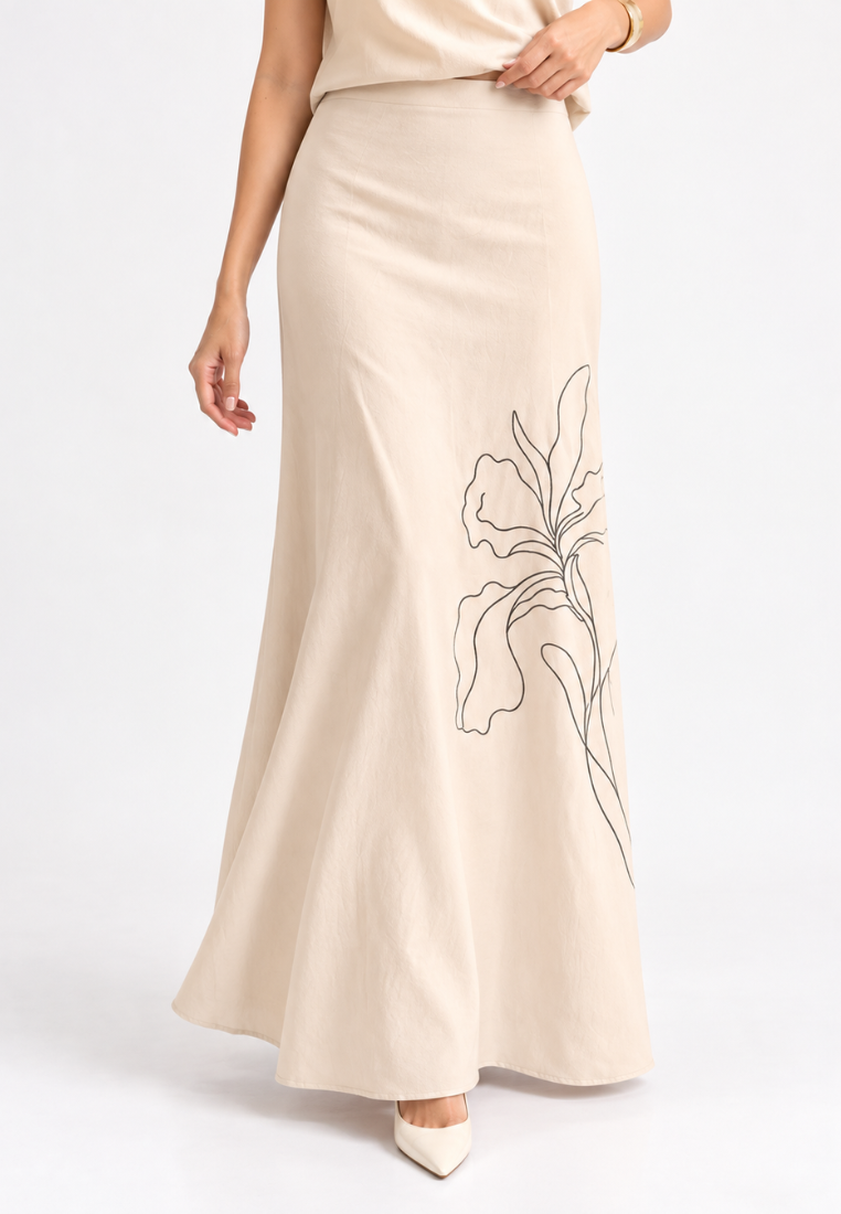 Aureta Embroidery Long Skirt | Cream