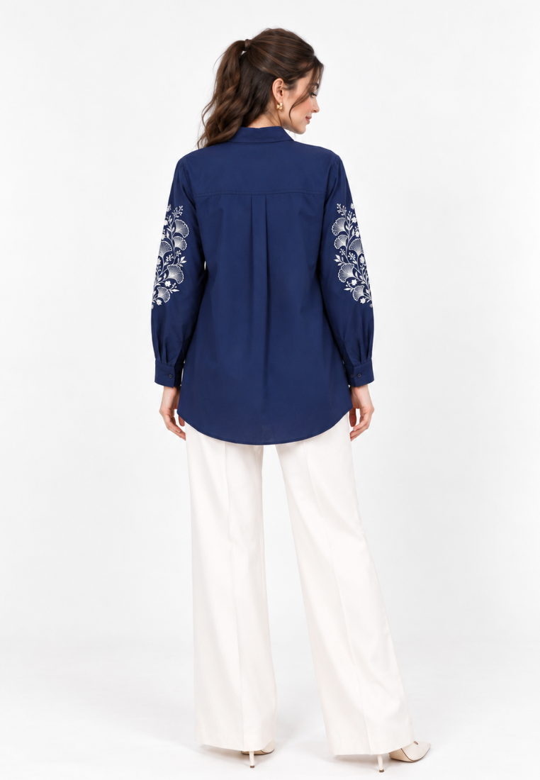 Elaris Embroidery Long Shirt | Navy | Arlette By Brilliant Girl