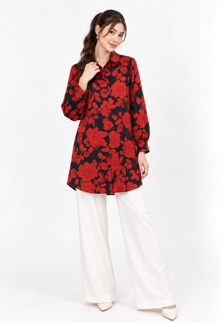 Rosalyn Long Shirt | Red | Arlette By Brilliant Girl