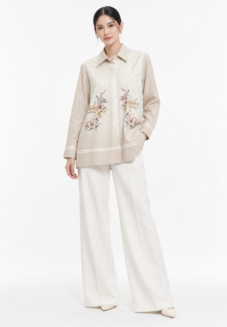 Iris Bloom Shirt  With Color Gradient | Green And Beige