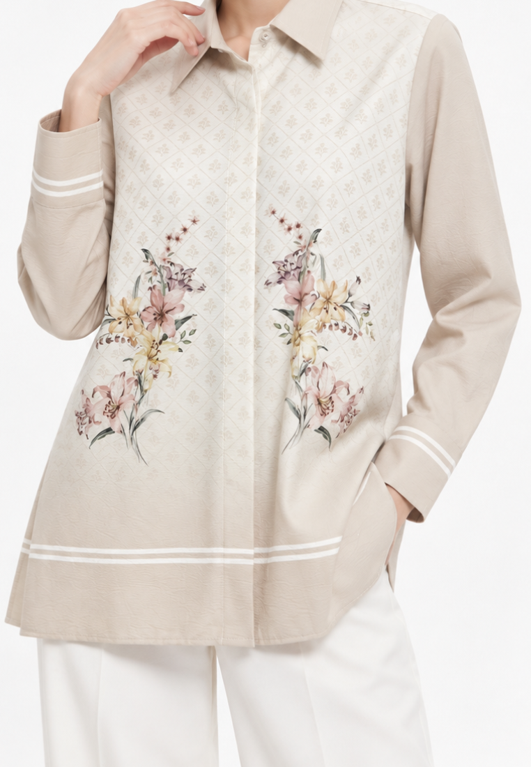 Iris Bloom Shirt  With Color Gradient | Green And Beige