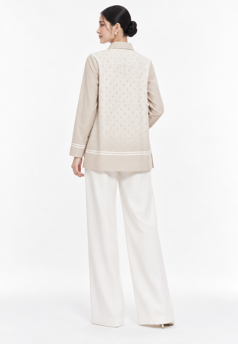 Iris Bloom Shirt  With Color Gradient | Green And Beige