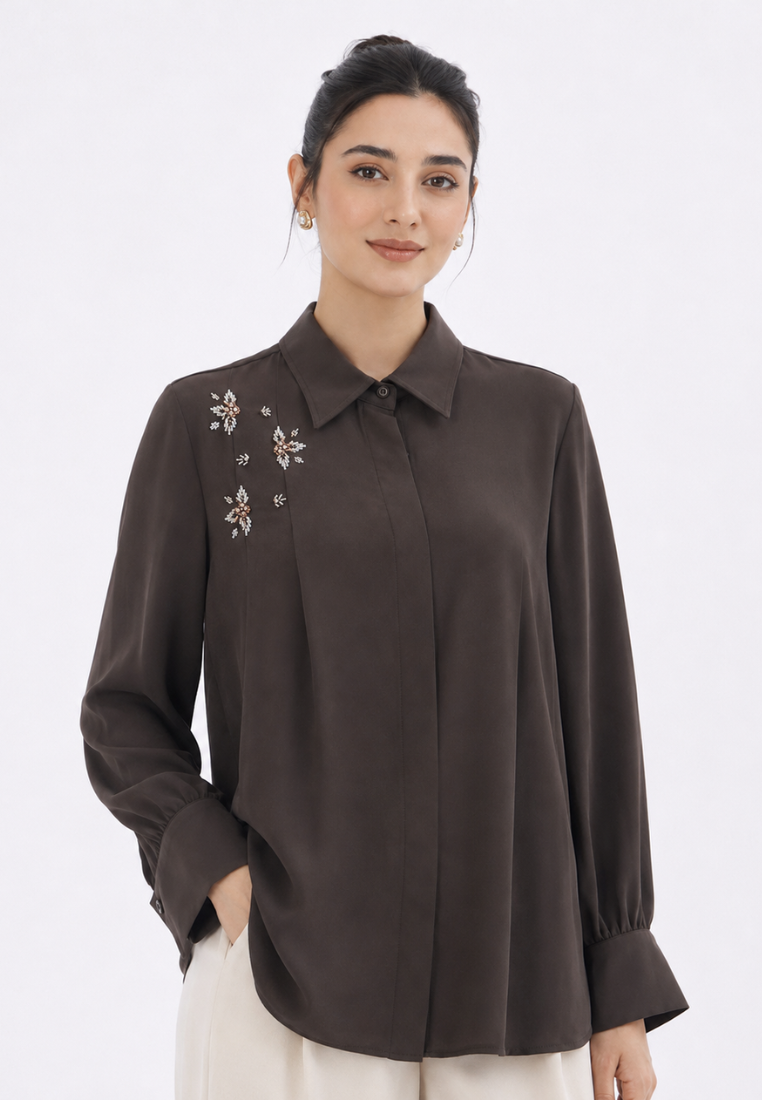Lareina Sequin Blouse | Brown