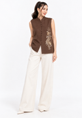 Elvara Embroidered Vest | Brown