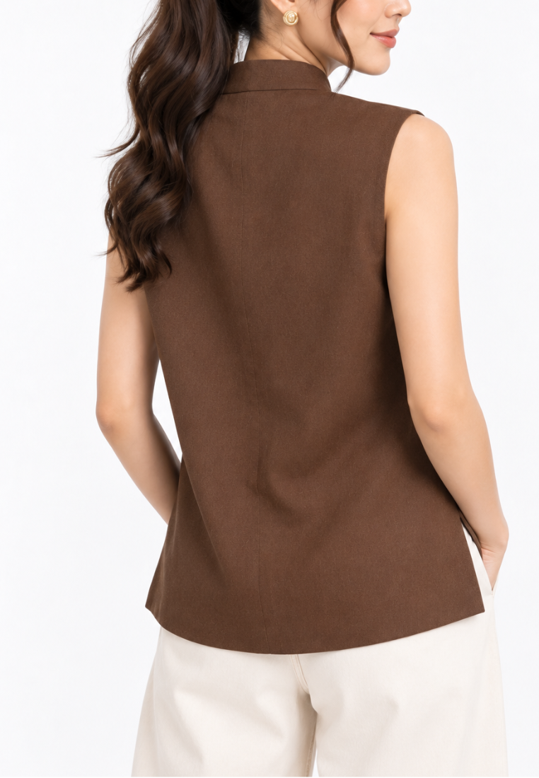 Elvara Embroidered Vest | Brown
