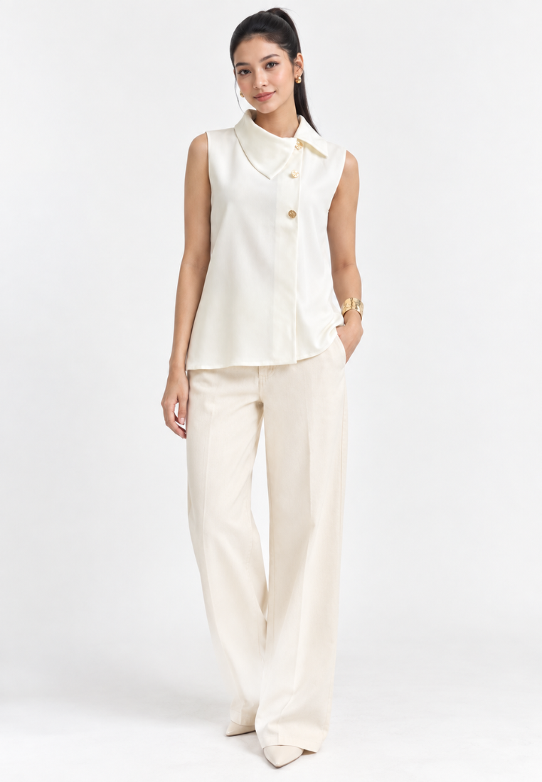 Soraya Asymmetric Collar Top | White