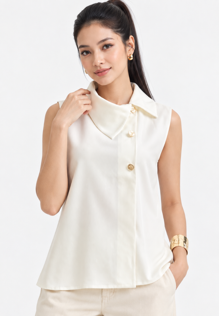 Soraya Asymmetric Collar Top | White