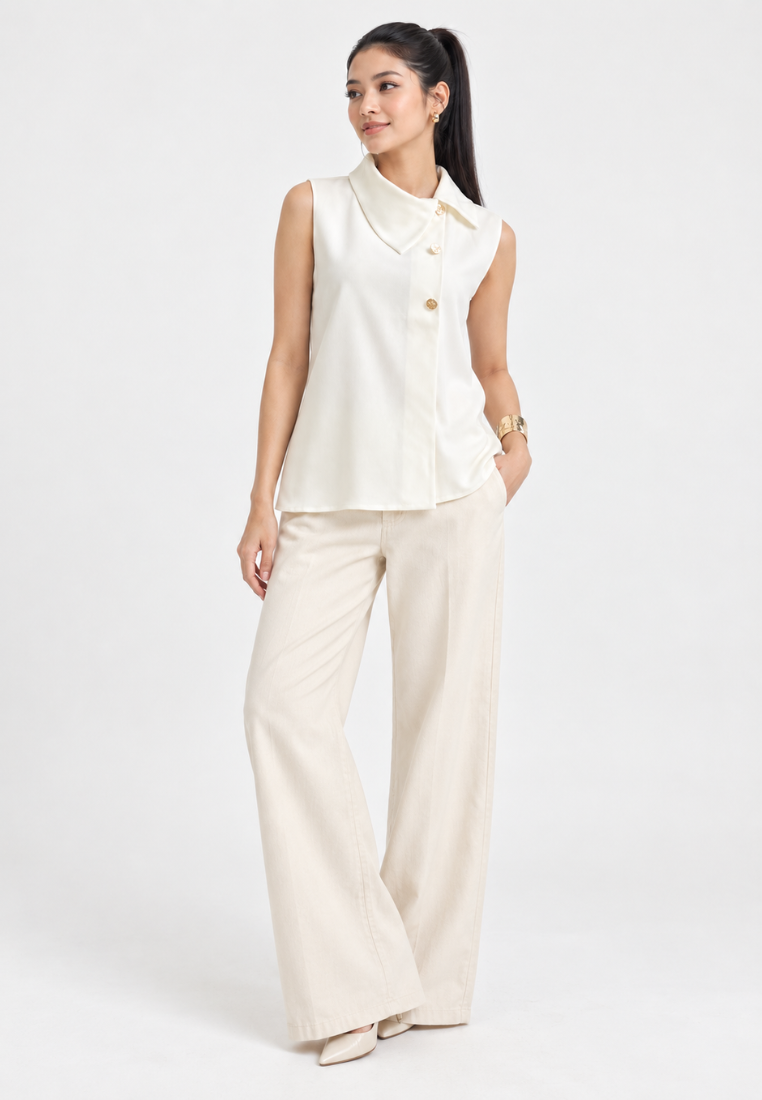 Soraya Asymmetric Collar Top | White
