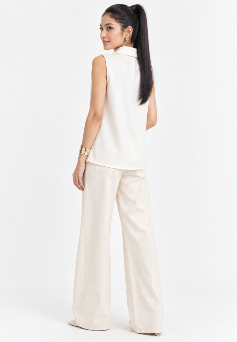 Soraya Asymmetric Collar Top | White