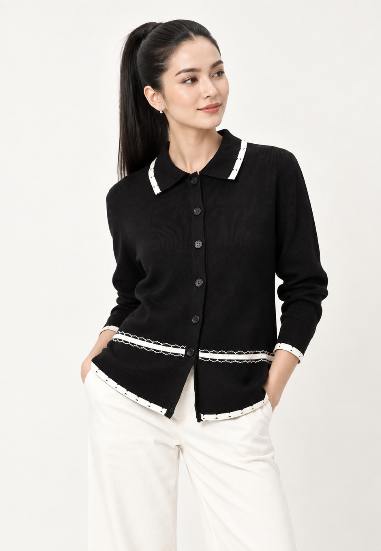 Orlina Knit Cardigan | Black And Cream