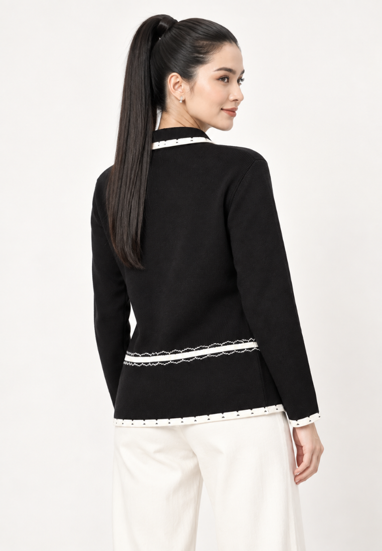Orlina Knit Cardigan | Black And Cream