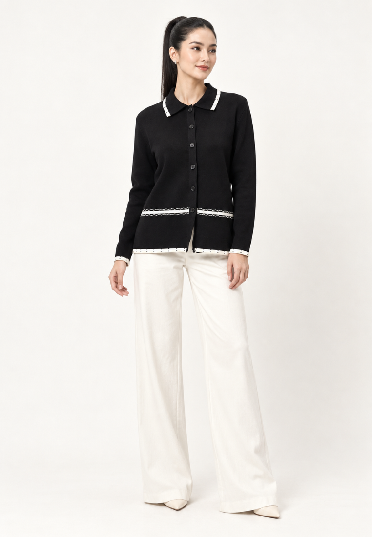 Orlina Knit Cardigan | Black And Cream