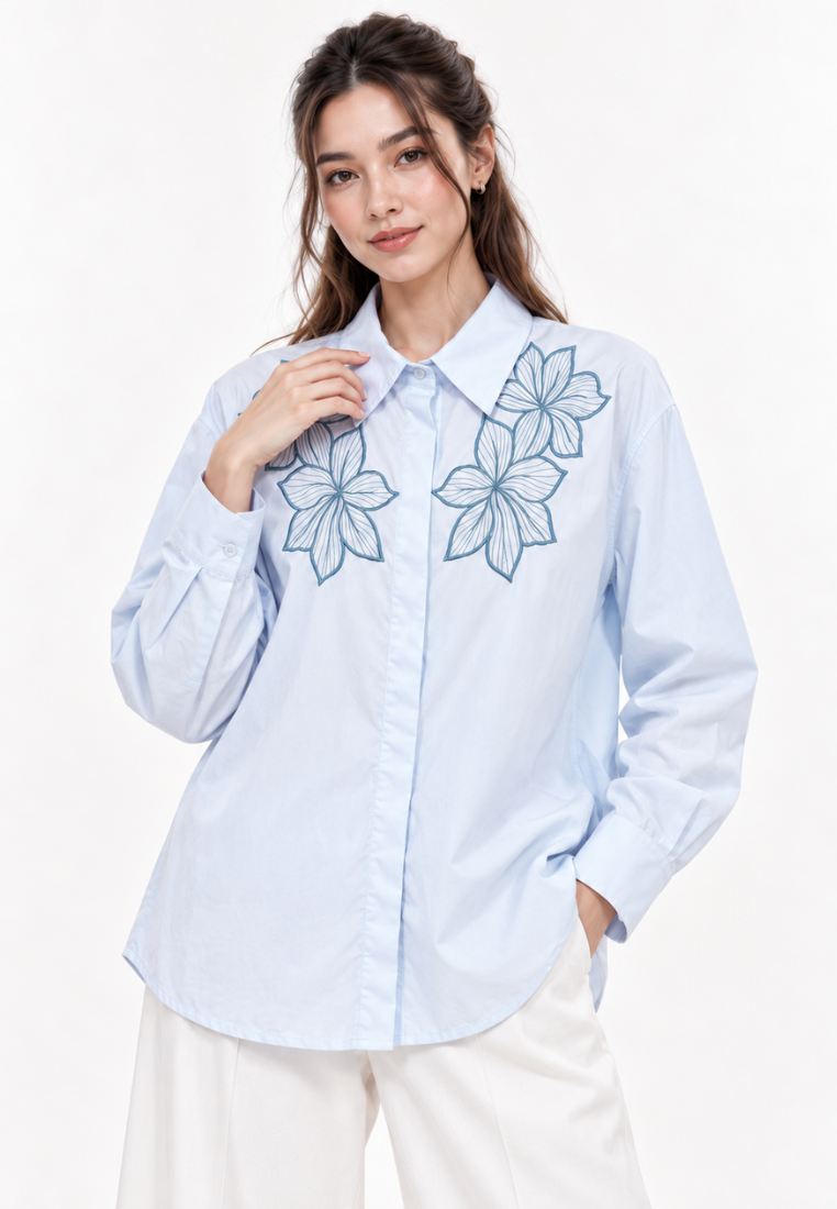 Florielle Embroidery Shirt | Blue