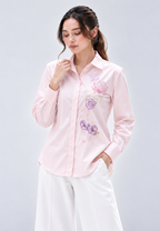 Camellia Embroidery Shirt |Soft Pink