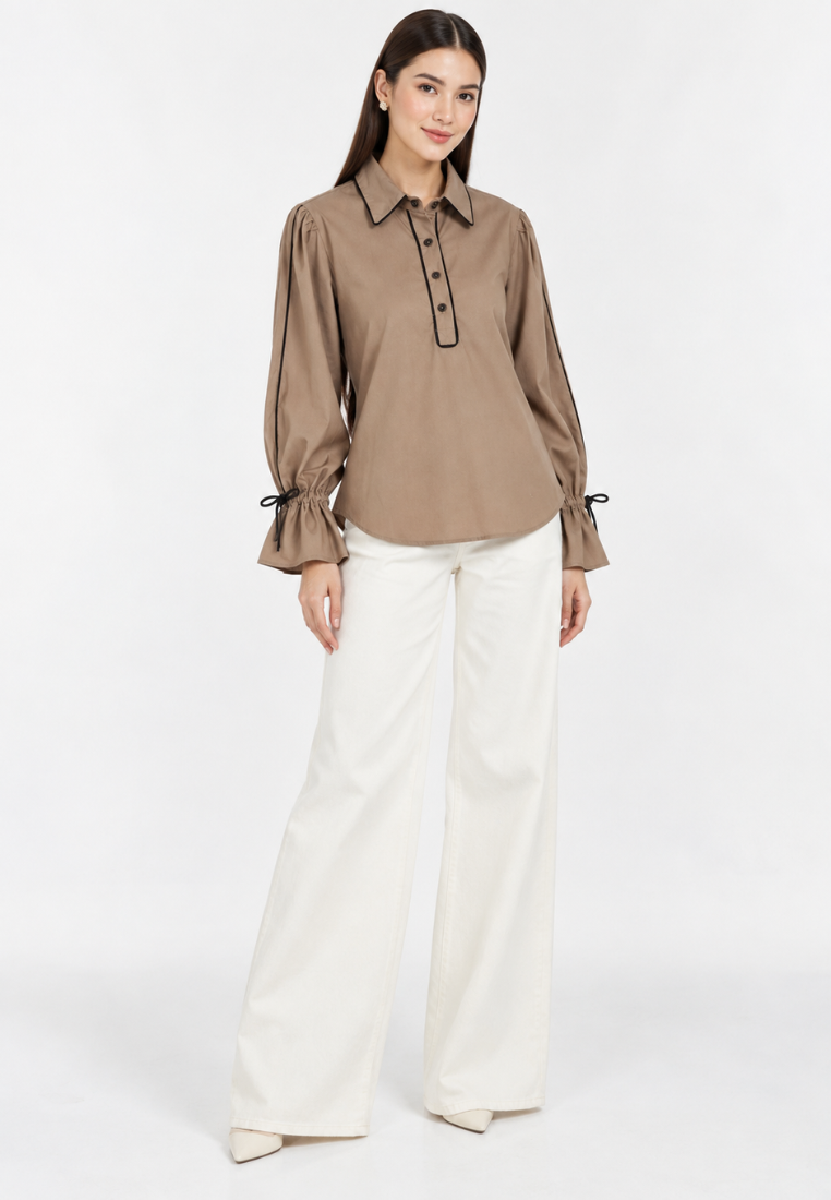 Briellea Blouse With Puff Sleeve | Brown