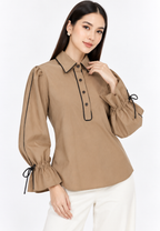 Briellea Blouse With Puff Sleeve | Brown